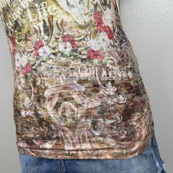 Vintage Y2K Maurice’s Western Grunge Women’s T Shirt Size S All Over Print - Picture 3 of 8